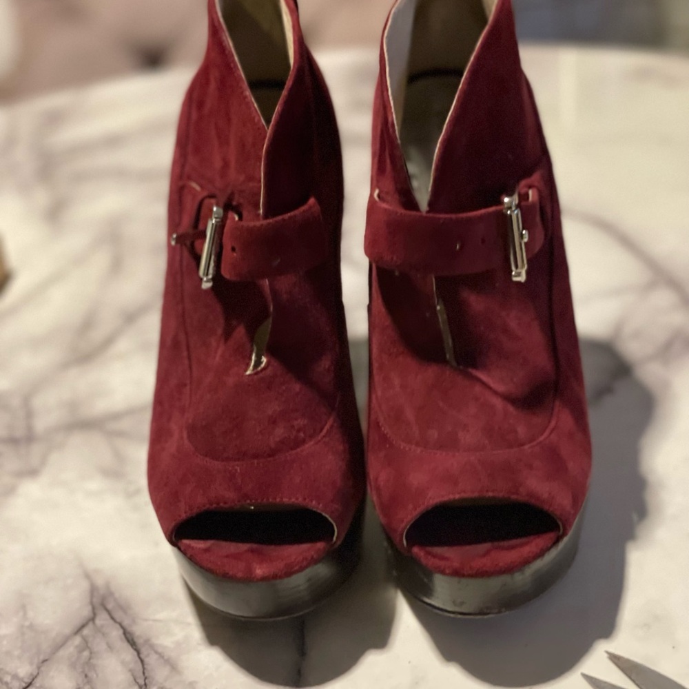 Micheal Kors Burgandy Suede Peep-Toe Booties